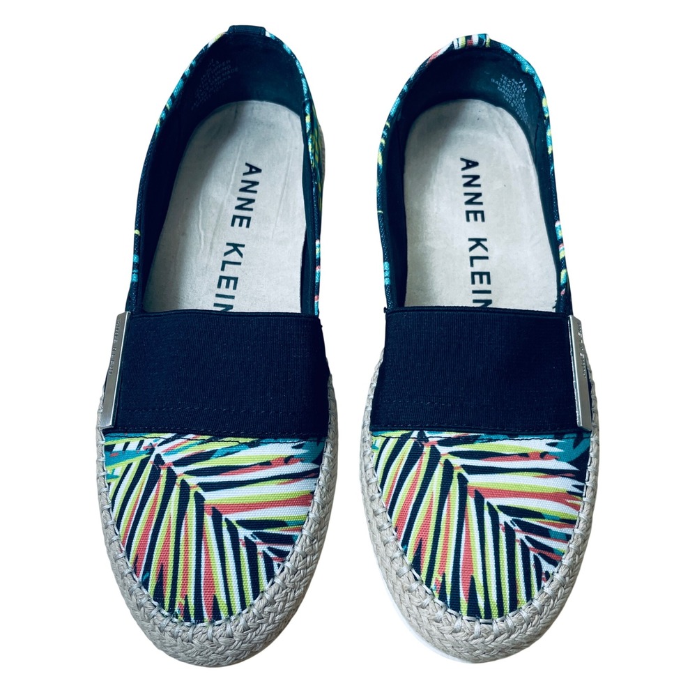 Anne Klein Akzilya Tropical Palm Leaf Espadrille Flats Teal Multi Women's 7M